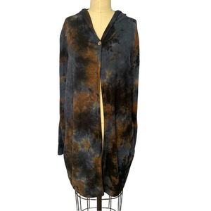 Coin1804 Los Angeles Blue & Brown Tie-Dye Hooded Cardigan One Button – Sz 2X –
